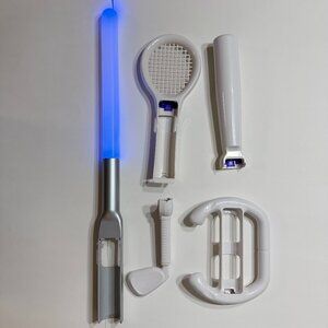 Lot of Wii Remote Accessories Lightsaber, Tennis, Golf, Racing, Baseball